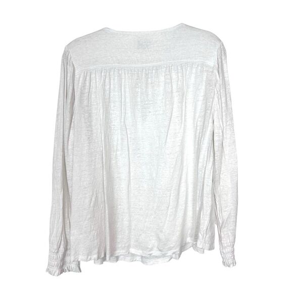 Wrap London Linen Blouse Womens 14 white tassel tie Long Sleeve Peasant large - Picture 3 of 13